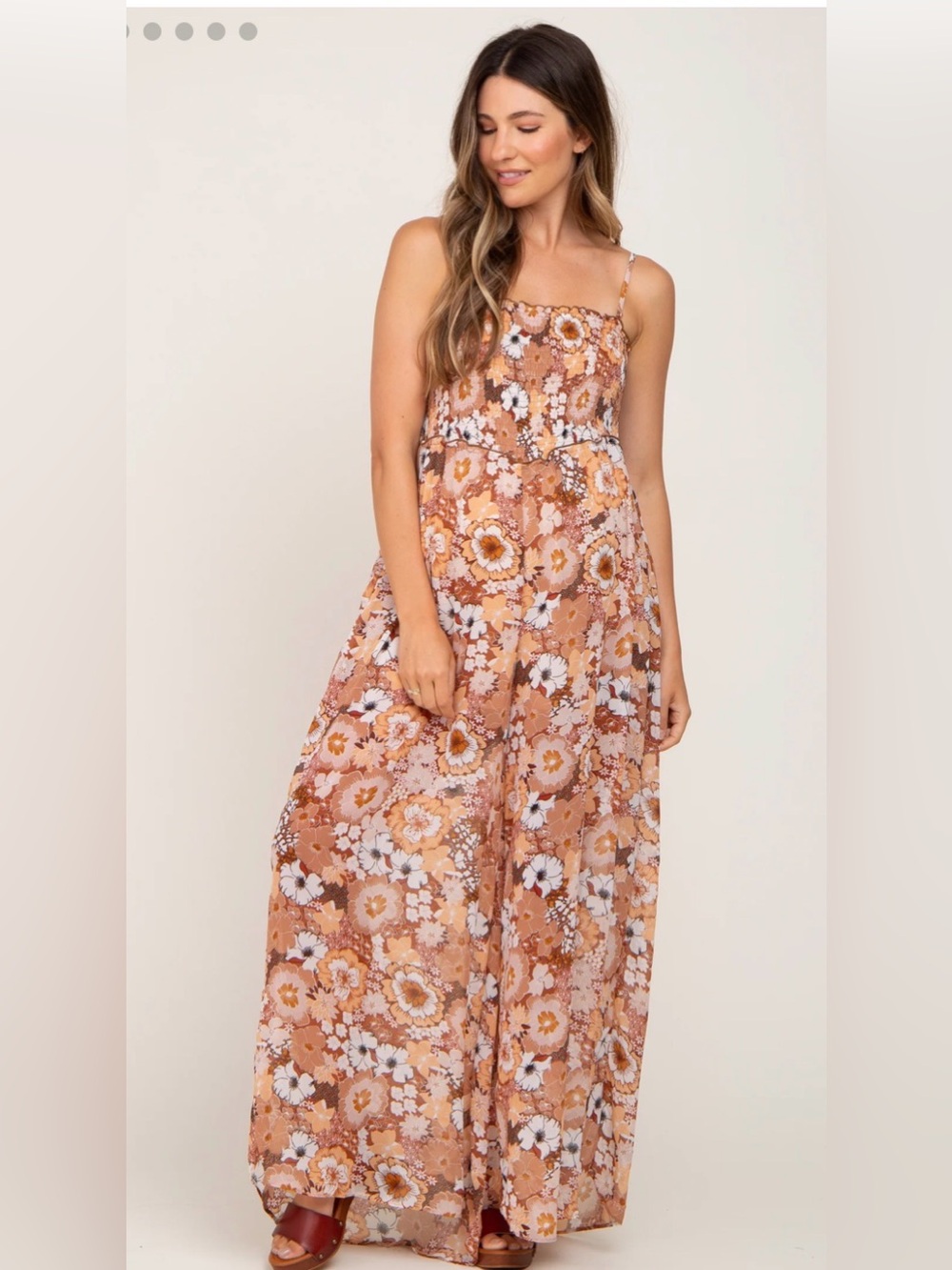 Kori Brown and Cream Smocked Jumpsuit